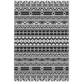 Reversible Outdoor Rug, Waterproof Plastic Straw With Carry Bag, 6 X 9, Black & White Geometric Wall