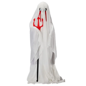 4.3ft Halloween Decorations Outdoor Life Size Animatronics Ghost With Trident, Sound-Actived Party Decor With Green Lights And Creepy Sound, Scary Hau