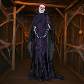 6ft Halloween Decorations Outdoor Life Size Animatronics Grim Reaper With Chain, Sound-Actived Party Decor With Creepy Sound , Scary Haunted House Pro