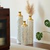 Floor metal vase modern style decoration home droplet shaped white metal vase 3-piece set gorgeous home decoration large glazed metal vase