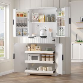 72" Fluted Kitchen Pantry Cabinet with 3 Keyboard Drawers & 6 Door Shelves Adjustable, Freestanding Cupboard Storage Cabinet for for Bathroom