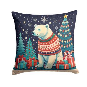 Polar Bear Christmas Throw Pillow Machine Washable, Indoor Outdoor Decorative Pillow for Couch, Bed or Patio, 14Hx14W