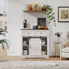 39" Sliding Barn Door Buffet Sideboard Storage Cabinet Coffee Bar with Storage and 2 Drawers, Coffee Storage Cabinet for Dining Room, Living Room