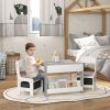 Qaba Kids Play Table Set 3PC with Reversible Top, Chalkboard, Storage, Bookshelf, Gray, Educational