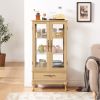 Curio Cabinet Lighted Glass Cabinet Glass Wine Cabinet Curio Display Cabinet with Adjustable Glass Shelves 2 Doors and 1 drawer Cabinet Sideboard With