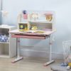Qaba Children's Study Desk, Height Adjustable Writing Table with Tilt Desktop, Drawer & Storage, for School & Homework, Pink