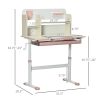 Qaba Children's Study Desk, Height Adjustable Writing Table with Tilt Desktop, Drawer & Storage, for School & Homework, Pink