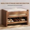 VEVOR Rattan Bench, 30.9" Rattan Shoe Bench, Entryway Bench with Storage Drawer and Linen Seat Cushion, Farmhouse Boho Bench with Hand Woven Rattan