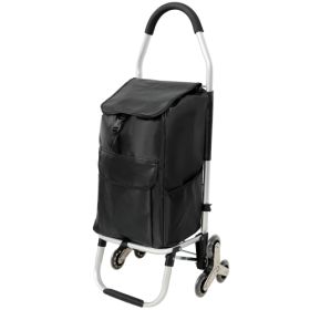 Shopping Stair Trolley With Wheels,Trolley Black Foldable Shopping Cart,Removable Shopping Oxford Waterproof Bag,Stainless Steel Triangular Wheels, Bl