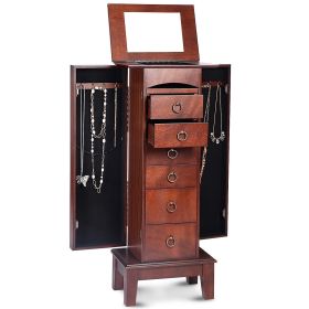 acMedium Brown Wood Jewlery Armoire Storage Chest Cabinet with Mirror