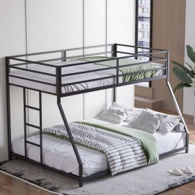 Metal Bunk Bed Twin Over Full Size with Removable Stairs, Heavy Duty Sturdy Frame for Teen & Adults, Teens, No Box Spring Needed, Black