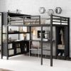 Metal Loft Bed with Wardrobe And L-shaped Desk, Queen Size Loft Bed with Storage Cubes and Shelves, Heavy Duty Loft Bed for Kids Teens Adults, Black