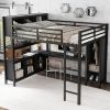Metal Loft Bed with Wardrobe And L-shaped Desk, Queen Size Loft Bed with Storage Cubes and Shelves, Heavy Duty Loft Bed for Kids Teens Adults, Black