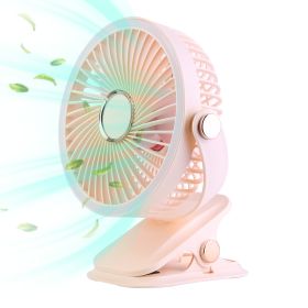 3 Color Options -- 1Pc Portable Quiet Clip On Fan With 5 Speeds 3 Brightness 720 Degree Fully Adjustable Angle Type-C Rechargeable Clip Desk Wall Moun (Color: Pink)