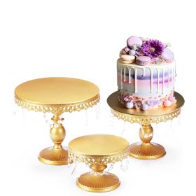 3Pcs Antique Cake Stand Set - Round Metal Cupcake Stands With Pendants And Beads - Elegant Dessert Display, For For Wedding, Birthday Party Decor-It I (Option: Golden)