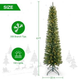 Prelit Pencil Christmas Tree, 5ft 6ft 7ft Premium Artificial Slim Christmas Tree, Realistic Lighted Spruce Holiday Decor With Warm White Lights,Branch (Option: 6Ft)