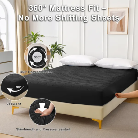 Diamond Grid Ultrasonic Waterproof Mattress Protector (Option: Black-Full)