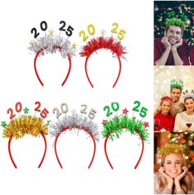 5PCS 2025 New Year Headband New Year's Eve Hat Star Hairbands Christmas Plastic Hair Bands With Sequins For New Year Eve Headpiece Birthday Carnival P (Option: Headdress)