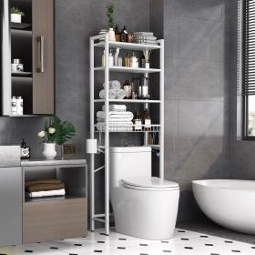 Over the Toilet Storage Freestanding Industrial Metal Wood Shelving Unit (Color: White)