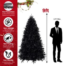 Prelit Black Christmas Tree With White Lights Artificial Fake Christmas Tree With PE&PVC Branch Tips For Halloween And Xmas Tree For Holiday Decoratio (Option: 9ft)