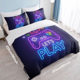 Gaming Duvet Cover Set Twin Full Queen King Size Video Game Controller Bedding Set, Boys Video Games Comforter Cover With 2 Pillow Shams, Bed Set For (Option: Full-Blackish purple)
