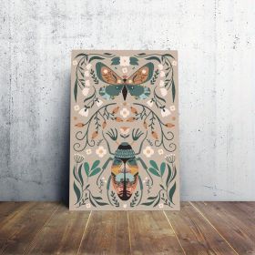 1pcs Modern Classic Wood Frame Canvas Wall Decor With Plant Flower & Butterfly Print, Girls Bedroom Wrap Canvas Painting, Animal Nature Digital A (Option: 16X12inch)