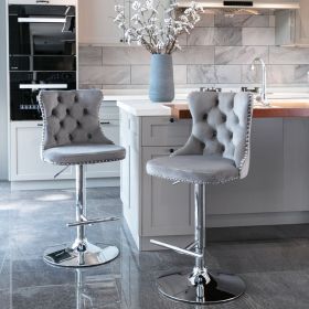 Swivel Velvet Barstools Adjusatble Seat Height from 25-33 Inch, Chrome base Bar Stools with Backs Comfortable Tufted for Home Pub and Kitchen Island (Color: as Pic)