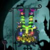 Halloween Lighted Garden Flag for Outside, Led Solar Yard Flag 8 Modes Witch Feet Shape Flag