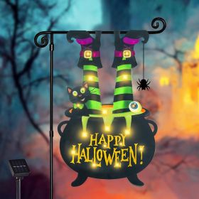 Halloween Lighted Garden Flag for Outside, Led Solar Yard Flag 8 Modes Witch Feet Shape Flag (Color: Warm White-12x18)