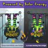 Halloween Lighted Garden Flag for Outside, Led Solar Yard Flag 8 Modes Witch Feet Shape Flag
