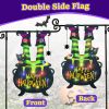 Halloween Lighted Garden Flag for Outside, Led Solar Yard Flag 8 Modes Witch Feet Shape Flag