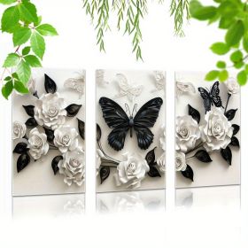 3 Pieces Set Of Framed Wall Art Canvas Prints Featuring A Black Butterfly And White Roses - Perfect For Home, Office, Living Room, Or Bedroom--Selling (Option: 32x24inch)