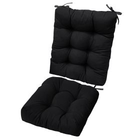 2Pcs Waterproof Rocking Chair Cushion Upper And Lower Back And Seat Sets With Non-Slip Ties Oxford Cloth Surface Polyester Filling Comfortable For Ind (Color: black)