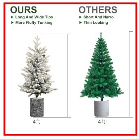 2FT 3FT 4.5FT 6.5FT Pre-lit Potted Flocked Christmas Tree, Snow Frosted Mini Tabletop Artificial Christmas Tree With LED Lights And PE & PVC Branch Ti (Option: Half of 9ft)