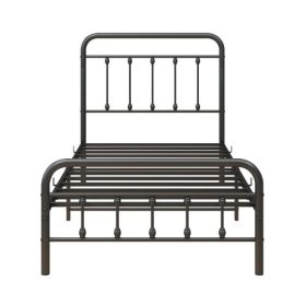 Metal Platform Bed Frame, Victorian Style HeadboardFootboard  Under Bed Storage  No Box Spring Needed Twin Size Black (Color: black)