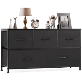 Dresser For Bedroom Storage Drawers Fabric Storage Tower With 5 Drawers (Color: black)