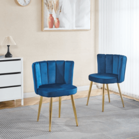 Modern ORANGE Dining Chair  Set Of 2   With Iron Tube Golden Color Legs, Velvet And Comfortable Backrest, Suitable For Dining Room, Living Room, (Color: Blue)